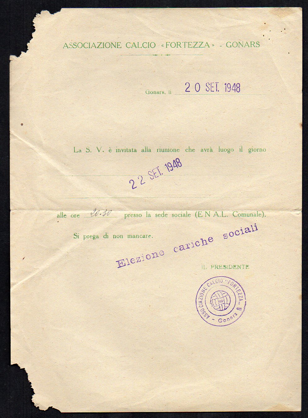 A C. Fortezza di Gonars  invito 1948  A-1
